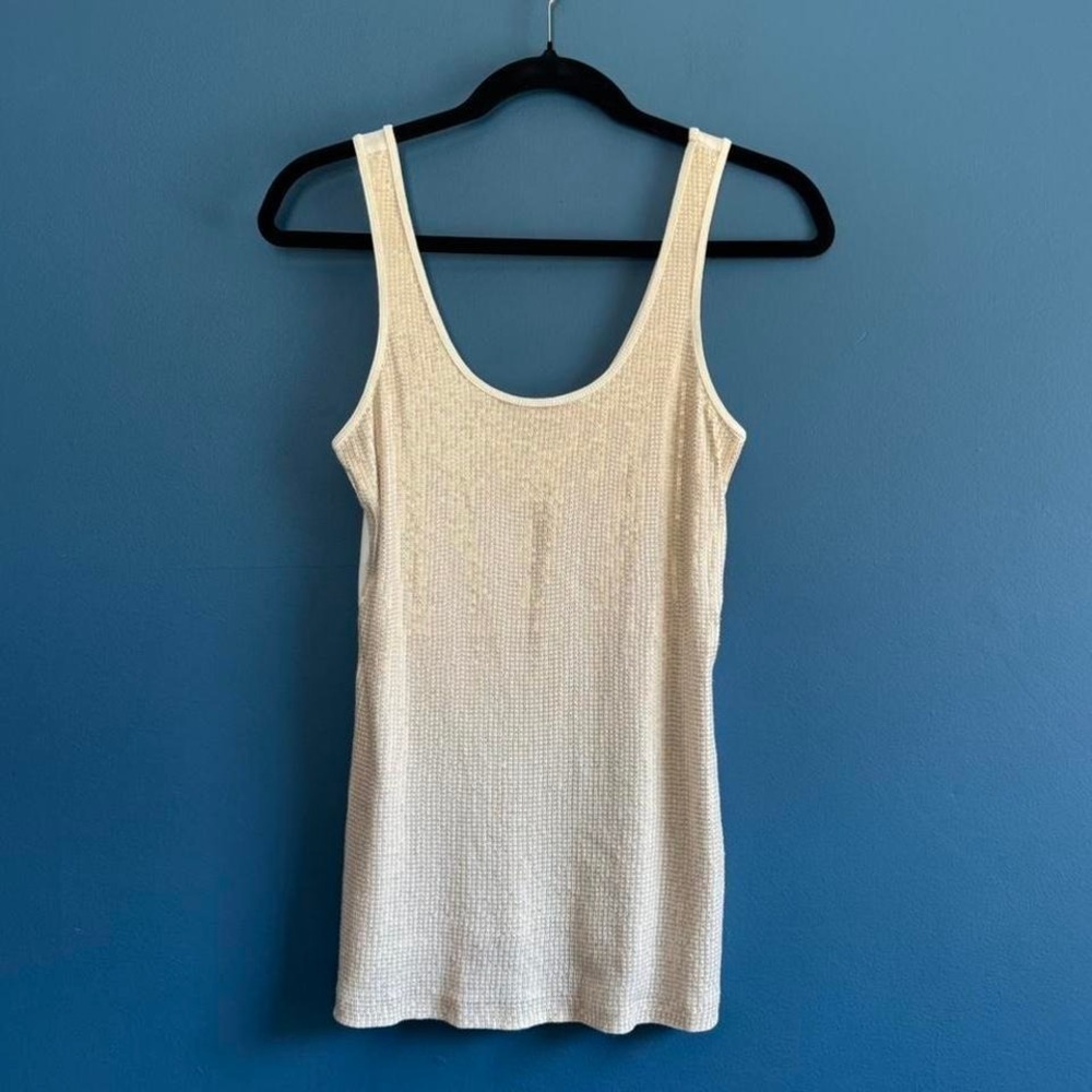 Y2K Sequin Tank Top Women's Size Medium Express Sexy Basic 2009 Cream Gold Indie